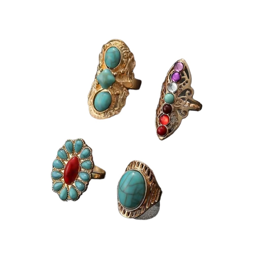 Boho Style Gold And Turquoise Stackable Ring Set - image 3